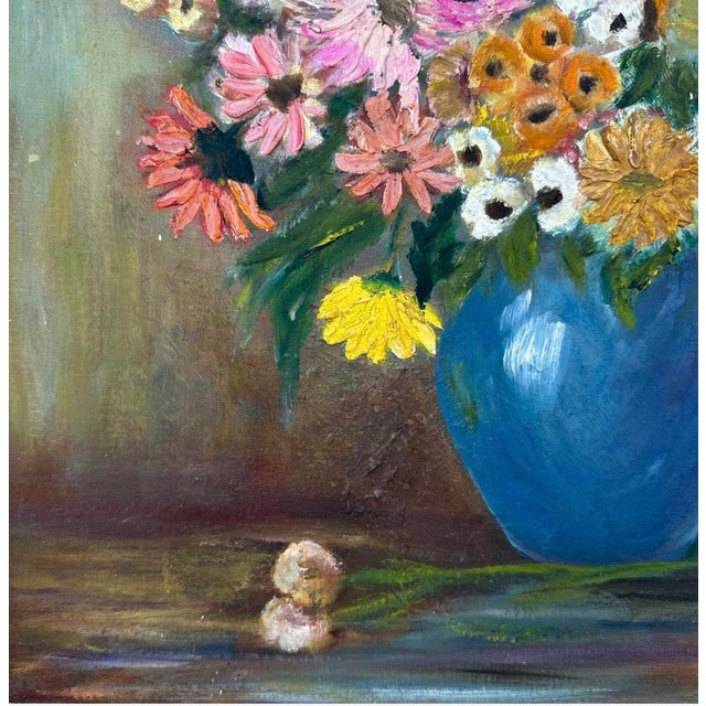 Blue 1940s Wpa Suffragist Artist Adele Clark Framed Rare Floral Impressionist Oil Painting For Sale - Image 8 of 18