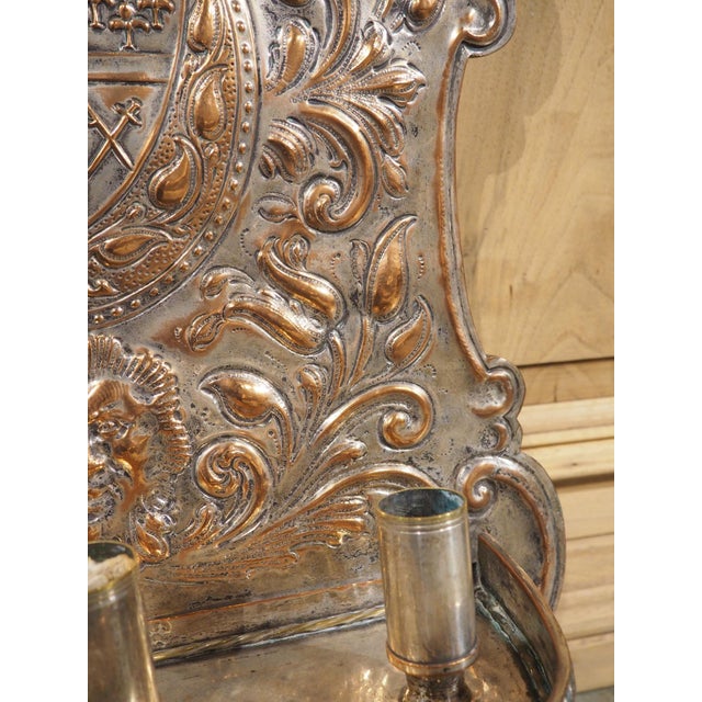 Pair of 19th Century French Silver Plated Copper Repousse 3-Light Wall Sconces For Sale - Image 13 of 18