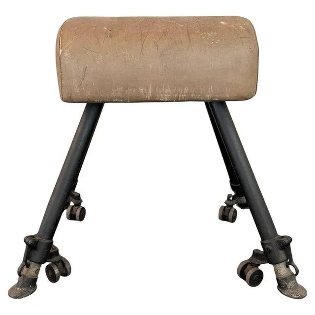 Antique Leather and Cast Iron Adjustable Gymnasium Pommel Horse For Sale - Image 11 of 11
