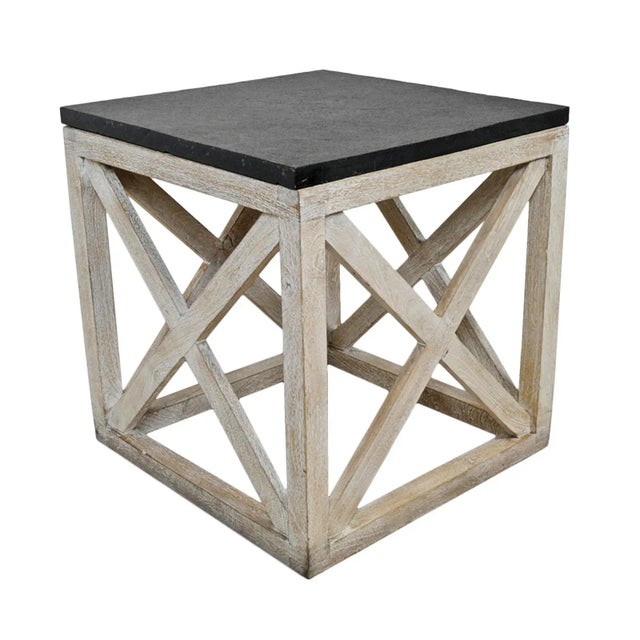 Farmhouse Slate Top & Aged White Wood Side Table For Sale - Image 4 of 4