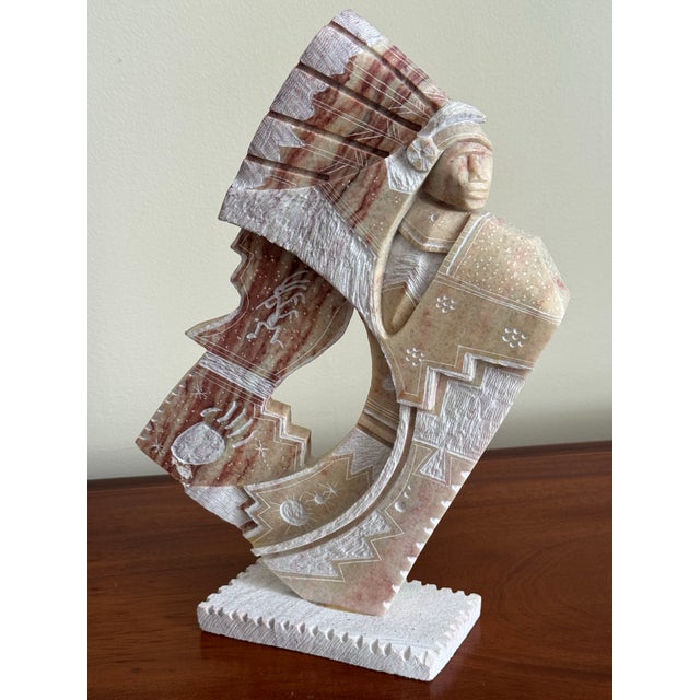 Contemporary Navajo Alabaster Chief Sculpture by Richard Silver, 1980s Gallery Scale - 13" For Sale - Image 3 of 12