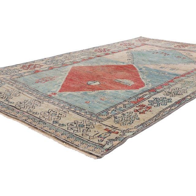 54130 Vintage Turkish Oushak Rug, 04'07 x 07'11. The Sacred Union: A Vintage Turkish Oushak Masterpiece of Prosperity...