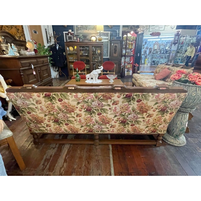 Vintage English Style Floral Upholstered Sofa With Carved Wood Frame For Sale - Image 11 of 11