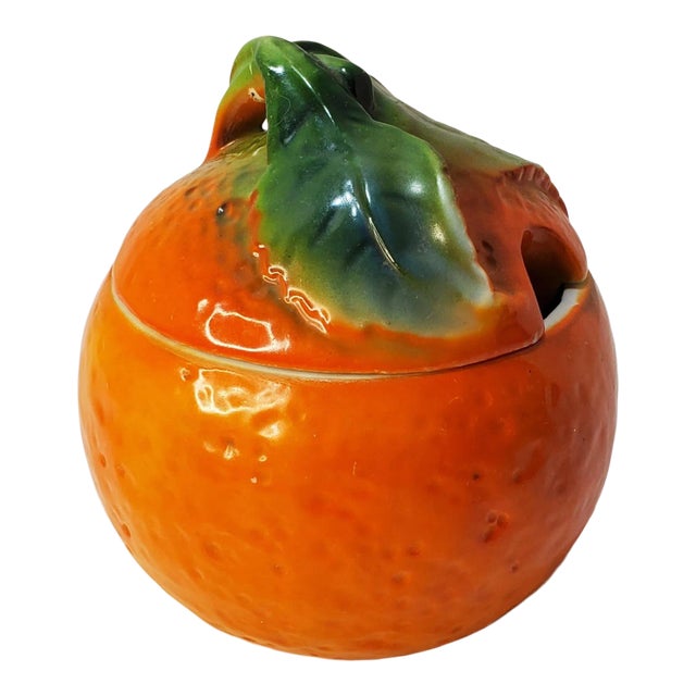1950s German Porcelain Orange Shaped Marmalade Pot For Sale