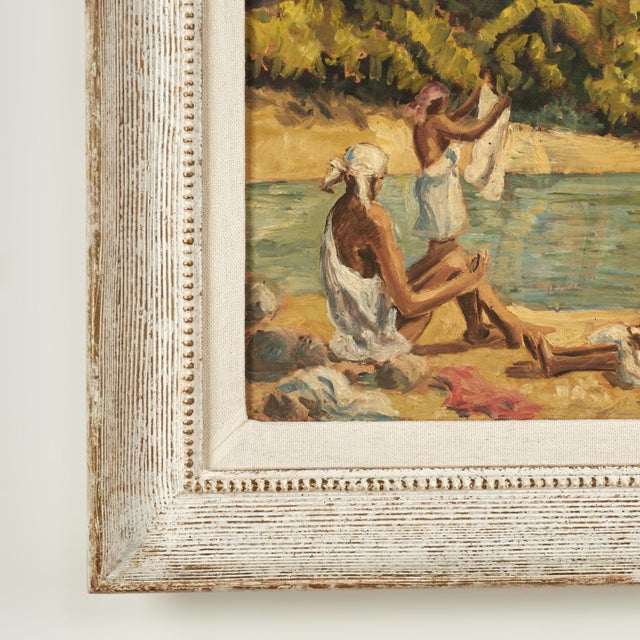 Beige Pair of Tropical Haitian Paintings of Haitians at Work by Werner Jaegerhuber For Sale - Image 8 of 18