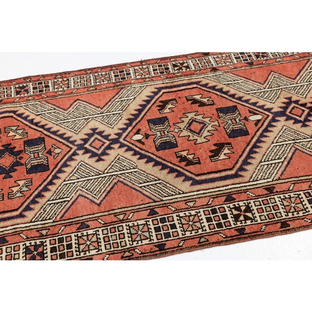 Textile Mid-Century Hand-Knotted Vintage Kurdish Wool Hallway Runner Rug With Geometric Tribal Medallions For Sale - Image 7 of 9