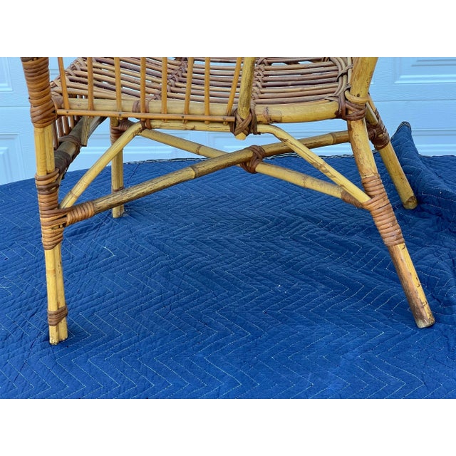 Wood Vintage Coastal Rattan Barrel Lounge Chairs, Pair – Palm Beach Organic Modern Style For Sale - Image 7 of 12