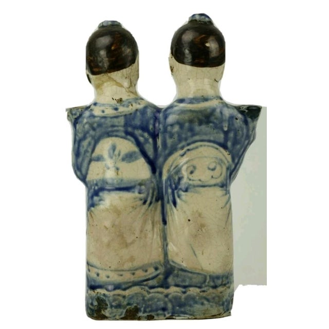 Blue and White Ming Dynasty Period Piece .A Beautiful STATUE of The Ming Period at 11 inches tall DOUBLE TOGETHER {TWIN...