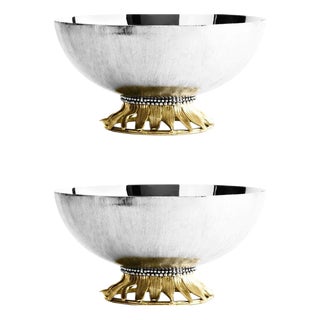 Silver Metal Sunflower Base Serving Bowls by Rug&Kilim, Set of 2 For Sale