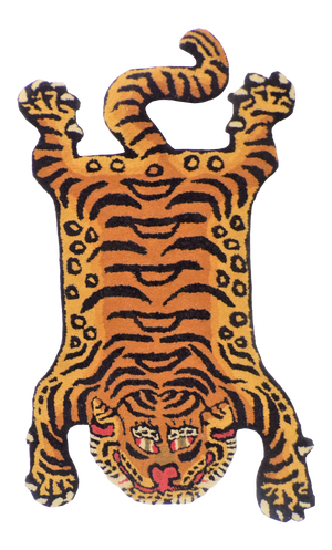 Vintage Tibetan Tiger Hunting Shape Persian Rug
