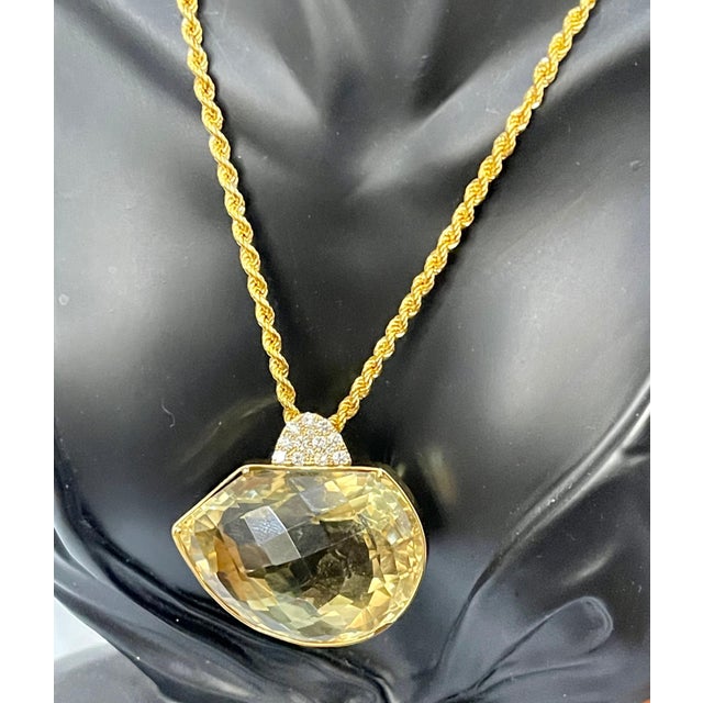 2010s 240 Carat Citrine & Diamond Pendent or Necklace 14 Karat Yellow Gold with Chain For Sale - Image 5 of 18
