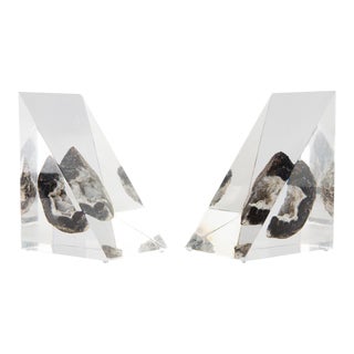 1970's Lucite Geode Bookends For Sale