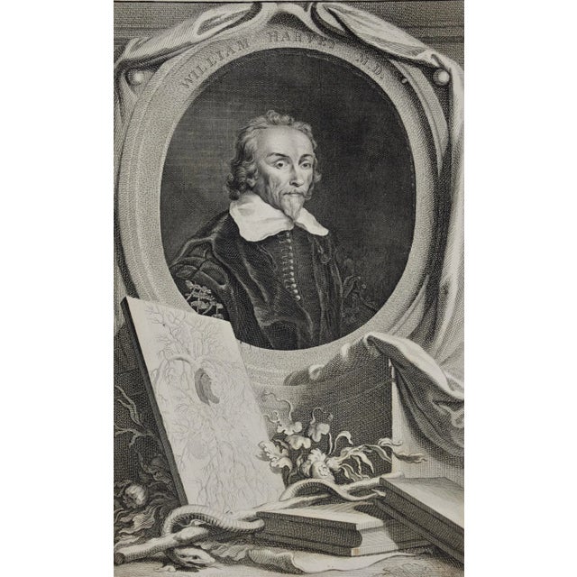An 18th century engraved portrait of William Harvey, MD by Jacobus Houbraken after a painting by Wilhem von Bemmel, from...