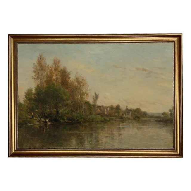 "On the Banks of the River" Contemporary Landscape Reproduction Print on Canvas, Framed 33.5 X22.5 For Sale - Image 4 of 4