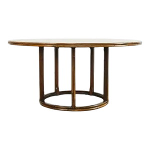 McGuire Organic Modern Round Rattan Oak Dining Table
