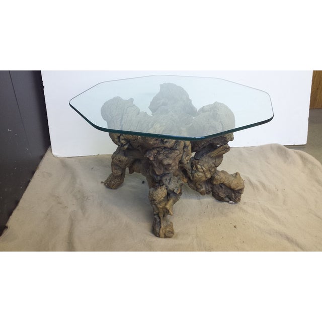 Organic Modern Driftwood Accent Table With Glass Top Chairish