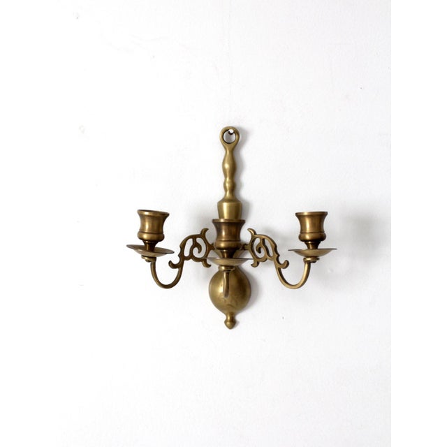 Vintage Brass Three Arm Wall Candle Sconce For Sale - Image 14 of 14