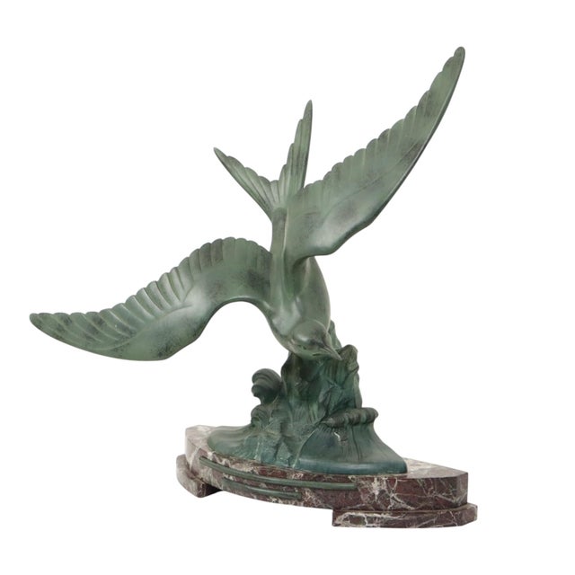 Art Deco Sculpture of Seagull on Marble Base with Bronze Patina For Sale - Image 3 of 17