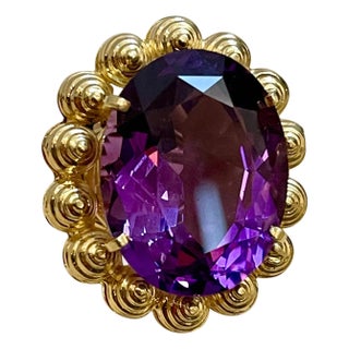 50 Carat Amethyst Cocktail Ring in Solid 18 Karat Yellow Gold 29 Grams For Sale