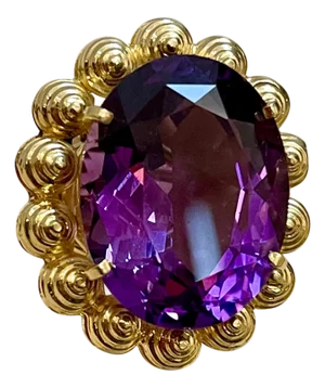 50 Carat Amethyst Cocktail Ring in Solid 18 Karat Yellow Gold 29 Grams