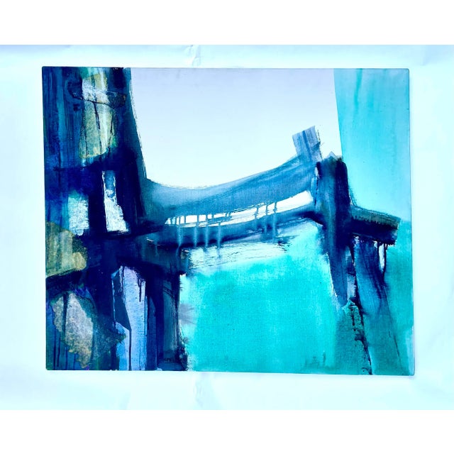 Mid Century Abstract Painting of Bridge - Signed For Sale In New York - Image 6 of 6
