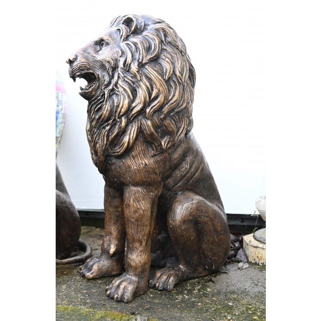 Bronze Lion Gatekeeper Statues, 2000, Set of 2 For Sale - Image 4 of 8