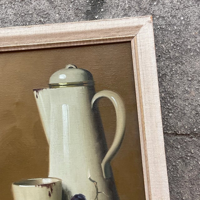 Mid 20th Century Vintage Boho Coffee Pot Still Life Original Oil on Canvas Painting For Sale - Image 5 of 5