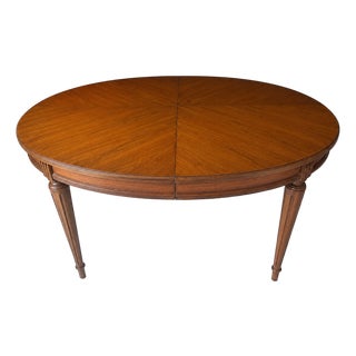 Vintage Traditional Oval Dining Table With Bookmatched Walnut Veneer Top For Sale