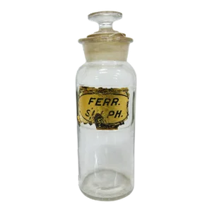 1862 Apothecary Glass Jar Labeled "Ferr. Sulphur"