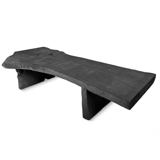 Wood Black Natural Edge Slab Organic Modern Bench/Coffee Table For Sale - Image 7 of 10