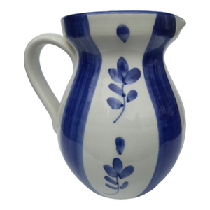Vintage Hand-Painted Italian Blue & White Ceramic Pitcher | Mediterranean Farmhouse Artisanal Pottery Vase