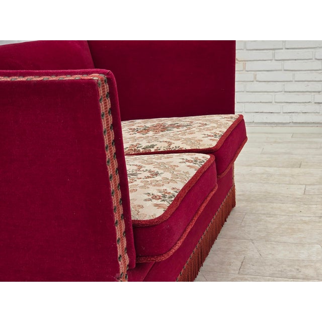 Danish 2-Seater Drop Arm Spanish Sofa in Red Furniture Velour, 1970s For Sale - Image 14 of 18