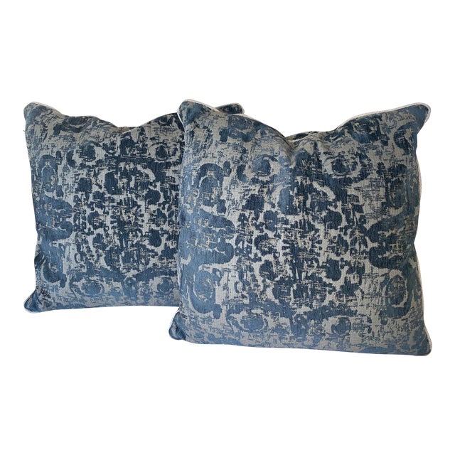 Navy Blue Chenille & Taupe Linen Pillows a Pair Chairish