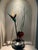Green Contemporary Handcrafted Metal Floral Sculpture - Bird of Paradise & Anthurium in Brushed Steel Base - signed "K Johnson" For Sale - Image 8 of 9
