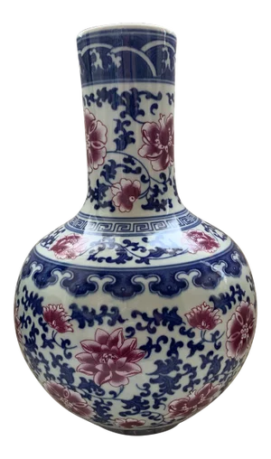 Chinese Blue & White Traditional Porcelain Chinos Vase Pink Flowers