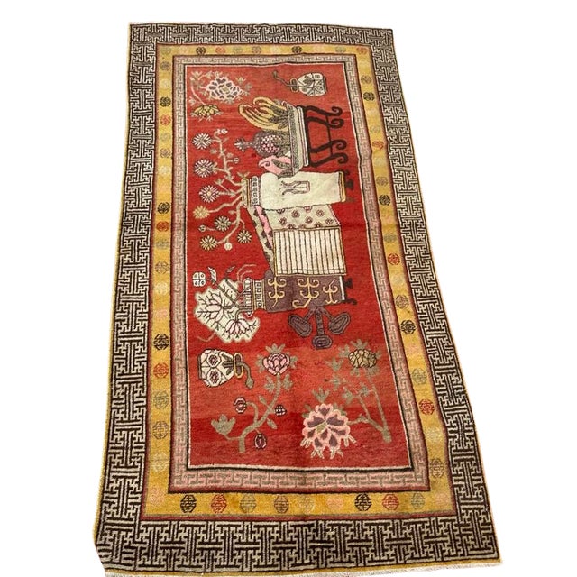 Antique Khotan Rug 4’0” X 8’6” | Vase Design, Chinese Motif Border For Sale In Los Angeles - Image 6 of 6