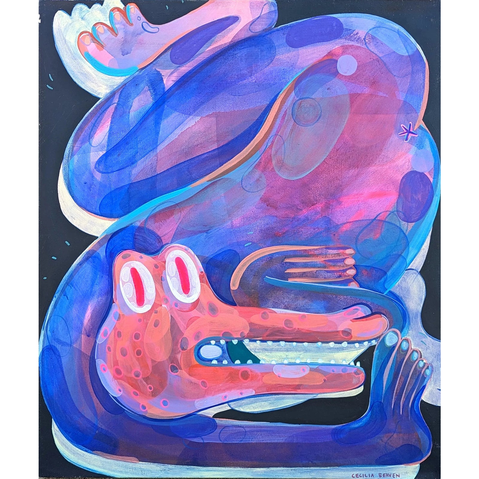 21st Century Contemporary Abstract Pink & Blue Biomorphic Contorted ...