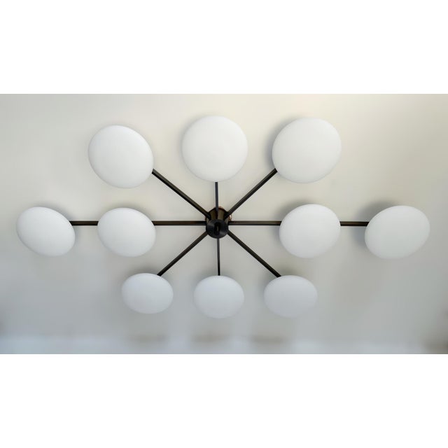 Italian 21st Century Dieci Satin Black Nickel Matte White Murano Flush Mount by Fabio LTD For Sale - Image 3 of 6
