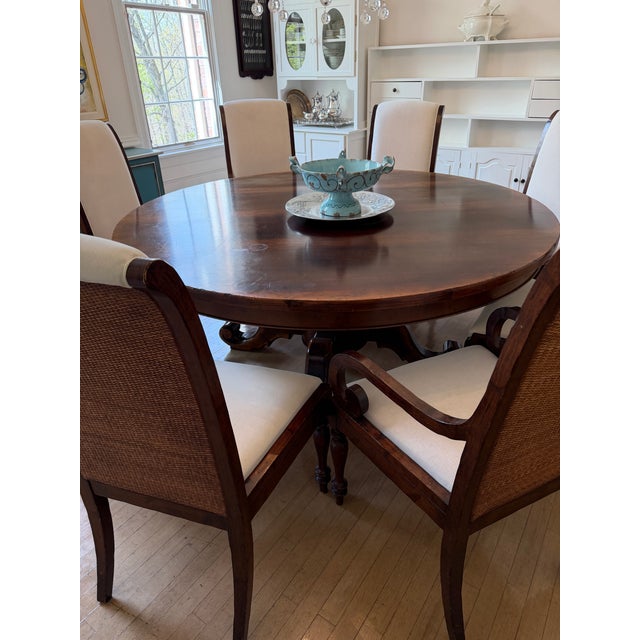 Traditional Contemporary Chesnut Round Dining Table and 8 Chairs For Sale - Image 3 of 7