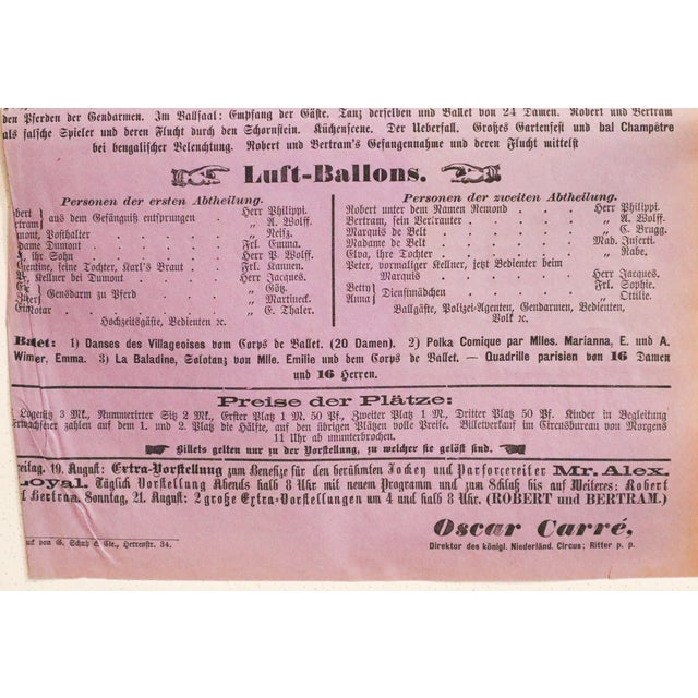 Late 19th Century 1881 German Circus Poster (Purple) - 'Circus O. Carré,' 'Robert Und Bertram (Robert and Bertram)' For Sale - Image 5 of 6