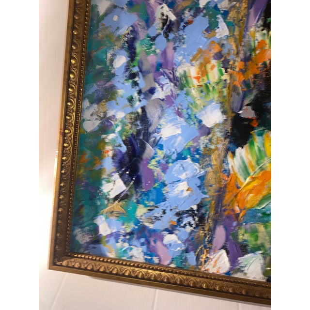 Vintage Large Abstract Impasto Oil Painting With Floral Motifs in a Gold Frame. For Sale - Image 12 of 12