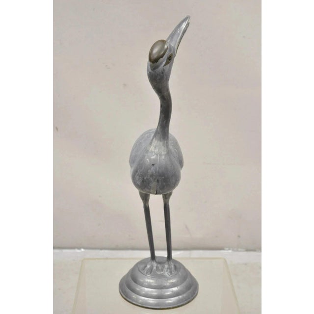 Vintage Hollywood Regency Pewter Metal 27" Crane Bird Garden Statue Hong Kong For Sale - Image 12 of 12