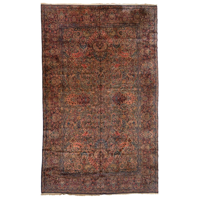 1910s 1910s Persian Blue and Rose Floral Palmettes Kirman Large Rug For Sale - Image 5 of 5