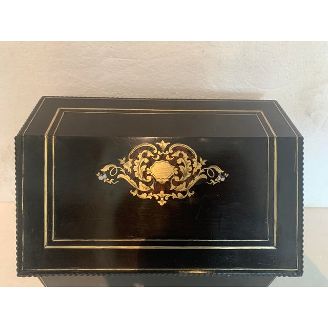 Wood Napoleon III Letter Box in Black Wood and Marquetry, 19th Century For Sale - Image 7 of 12