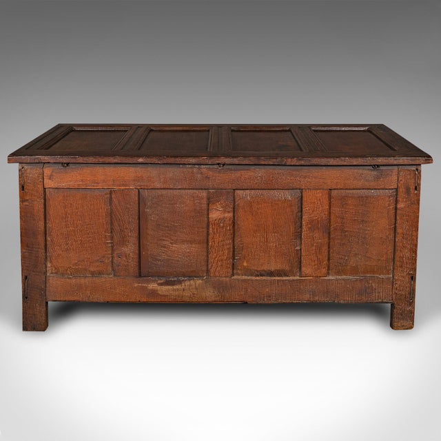 1700 Large Antique English Oak Coffer For Sale - Image 6 of 9