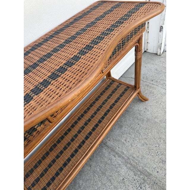 Vintage Boho Rattan & Wicker Console Table With Drawer and Woven Shelf For Sale - Image 10 of 12