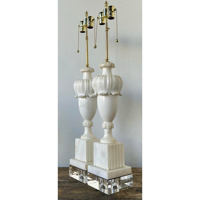 Vintage Carved Marble Lamps - A Pair For Sale - Image 10 of 12