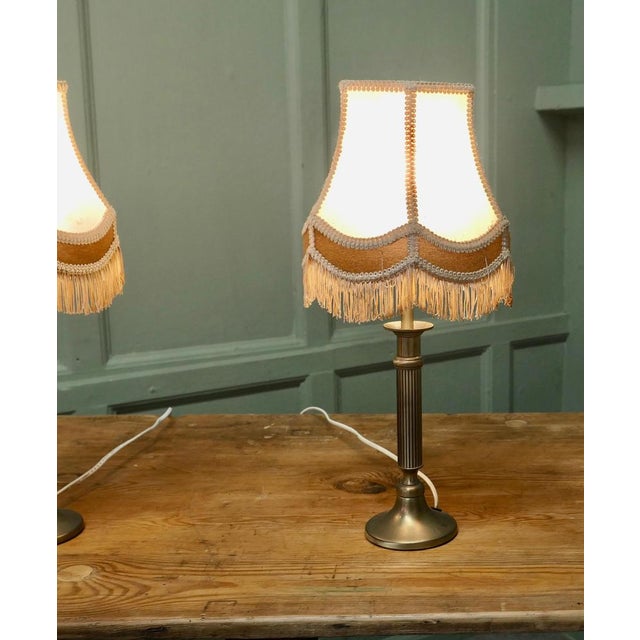 Art Deco Brass Column Bedside Lamps, 1930, Set of 2 For Sale - Image 4 of 8