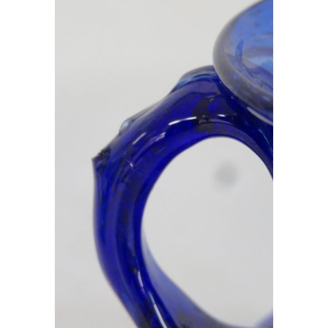 Glass Mid 20th Century Hand Blown Art Glass Mini Pitcher Small Creamer Cobalt Blue Swirl Pattern For Sale - Image 7 of 15