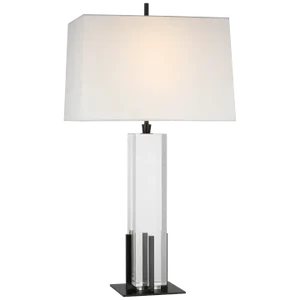 Thomas O'Brien for Visual Comfort Signature Gironde Large Table Lamp in Crystal & Bronze with Linen Shade
